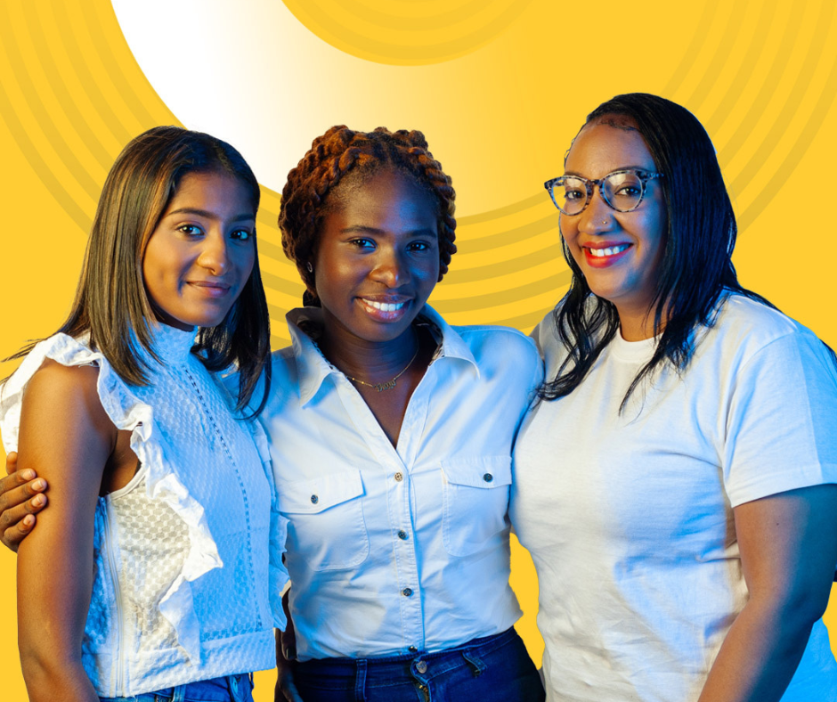 Image of three itel employees from Guyana, one of the company's 9 international locations. 