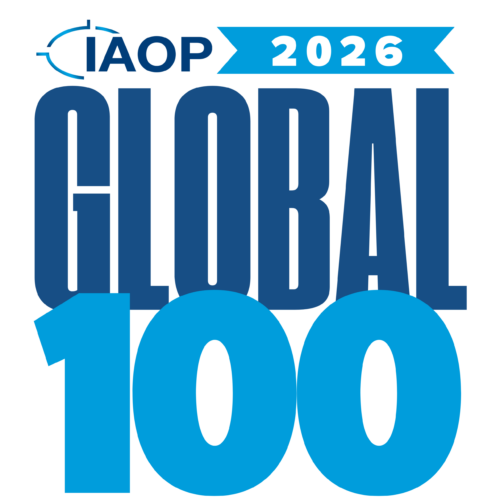 An award badge for the 2026 IAOP Global 100
